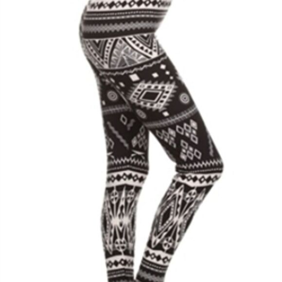 (5/$25‎ SALE ✅)ALWAYS Black/White OS Mexi-Aztec Tribal Pattern Stretchy Leggings - Picture 12 of 12